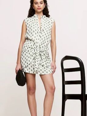 NWT Banana Republic Sleeveless White Printed Tie-Waist Mini Dress